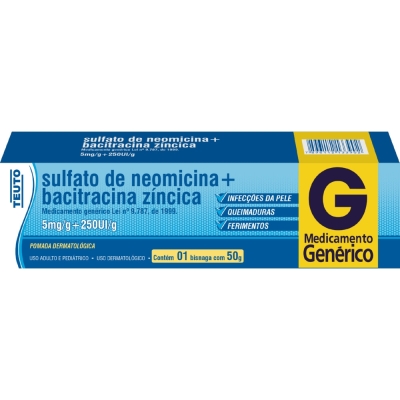 Sulfato de Neomicina 5mg + Bacitracina 250UI Pomada Dermatológica 50g Genérico Teuto