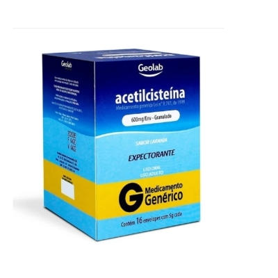 Acetilcisteína 600mg Granulado 16 Envelopes Genérico Geolab 