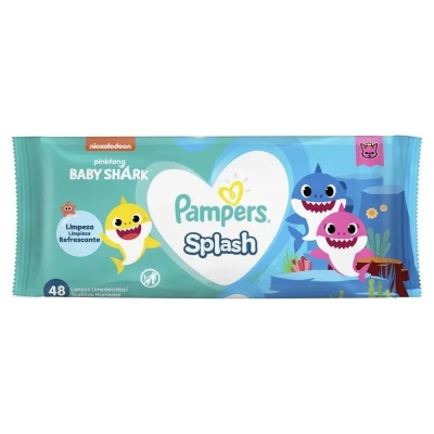 Lenço Umedecido Pampers Splash Baby Shark Sempre Limpo Limpeza Refrescante 48 Unidades