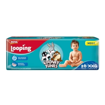 Fralda Looney Tunes Mega Tamanho XXG 26 Unidades