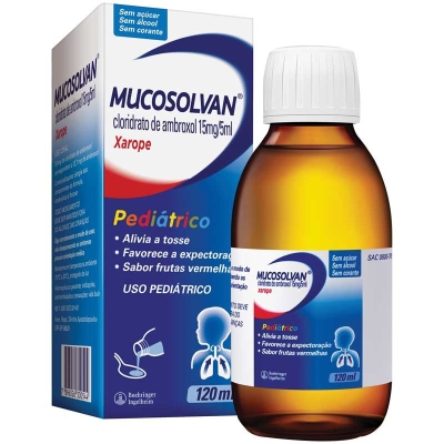Mucosolvan Cloridrato de Ambroxol 15mg/5ml Xarope Pediátrico Sabor Frutas Vermelhas 120ml