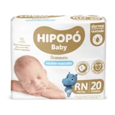 Fralda Infantil Hipopó Pratica Recém-Nascido 20 Unidades 