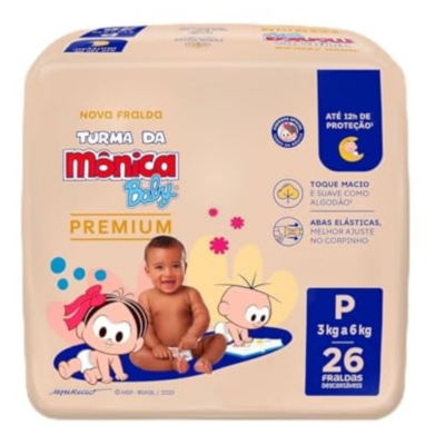 Fralda Turma Da Monica Premium Jumbo P 26 Unidades