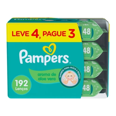 Kit Lenço Umedecido Pampers Aroma de Aloe Vera 48 Unidades 4 Pacotes
