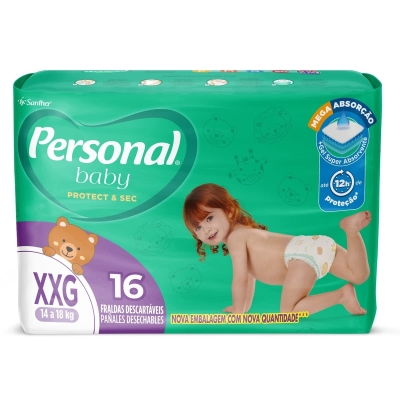 Fralda Descartável Personal Baby Soft & Protect Jumbo XXG 16 Unidades