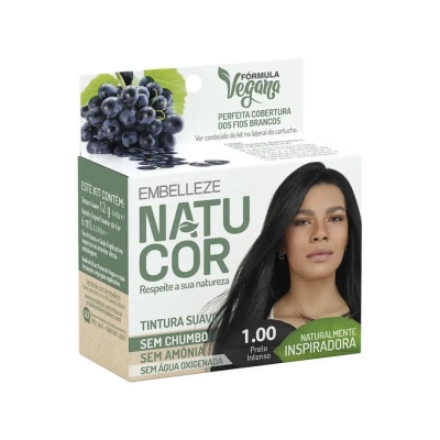 Tinta de Cabelo Permanente Embelleze Natucor - 1.00 Preto Intenso
