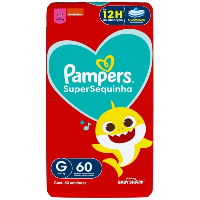 Fralda Pampers SuperSequinha Baby Shark G 60 Unidades