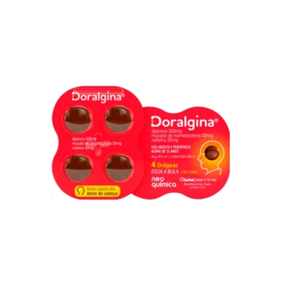 Doralgina Dipirona Sódica 300mg + Isometepteno 30mg + Cafeína 30mg 4 Drágeas