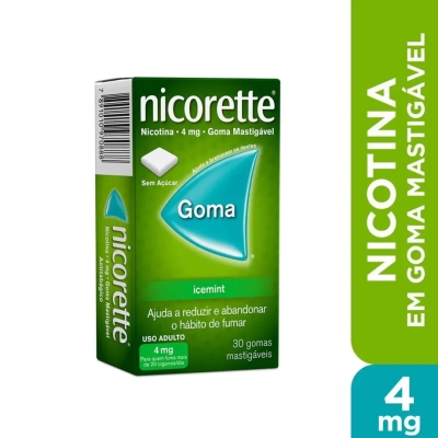 Nicorette Icemint 4mg Goma Mastigável para Parar de Fumar 30 Unidades