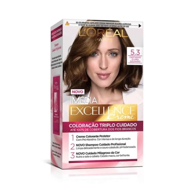 Tinta de Cabelo Permanente Imédia Excellence L'Oréal Paris Creme - 5.3 Castanho Claro Dourado