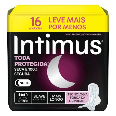 Absorvente Intimus Noturno Toda Protegida Cobertura Suave Com Abas 16 Unidades