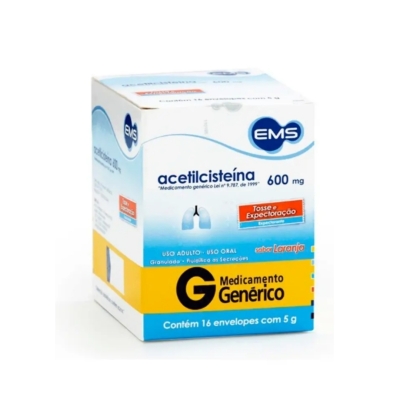 Acetilcisteína 600mg Granulado Sabor Laranja 16 Envelopes Genérico EMS 