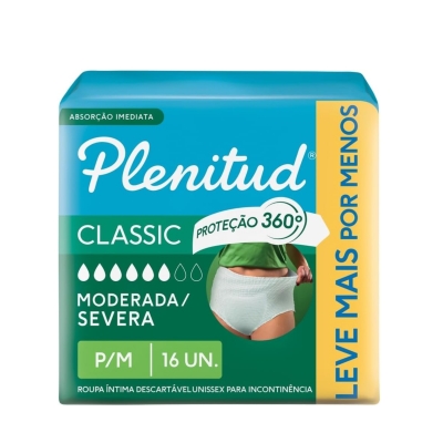 Plenitud Roupa Íntima Classic para Incontinência P/M 16 Unidades