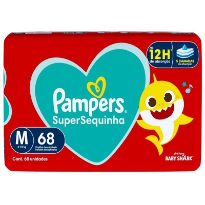 Fralda Pampers SuperSequinha Baby Shark M 68 Unidades
