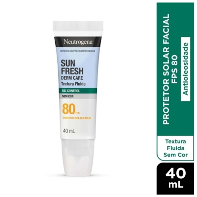 Protetor Solar Facial Neutrogena Sun Fresh Derm Care Oil Control Fluido FPS 80 Sem Cor 40ml