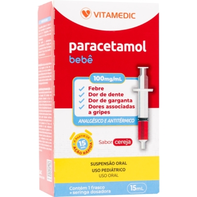 Paracetamol Bebê 100mg/ml Suspensão Oral Sabor Cereja 15ml Genérico Vitamedic