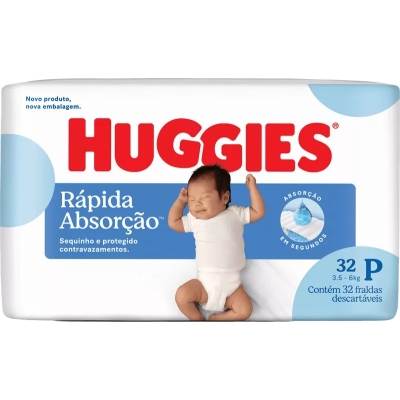 Fralda Huggies Rápida Absorção P 32 Unidades 