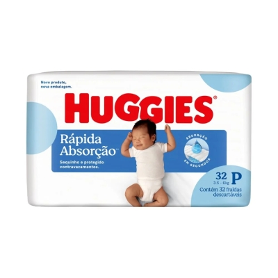 Fralda Huggies Rápida Absorção P 32 Unidades 