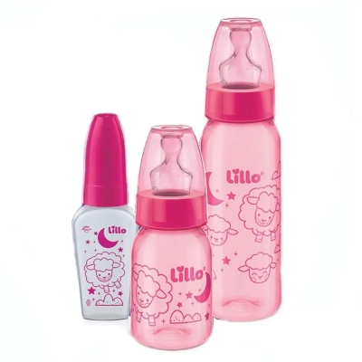 Kit 3 Mamadeiras Lillo Evolução Divertida 50/120/240Ml Rosa