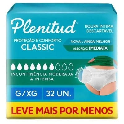 Roupa Íntima Plenitud Classic G-Xg 32 Unidades