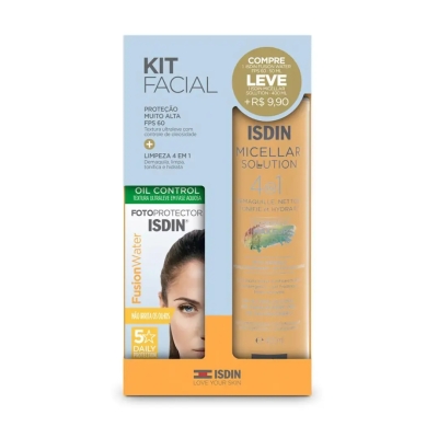 Kit Isdin Protetor Solar Facial Fusion Water FPS 60 50ml + Solução Micelar 400ml