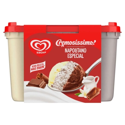 Sorvete Kibon Cremosíssimo Trisabor Creme Chocolate e Flocos 2 Litros