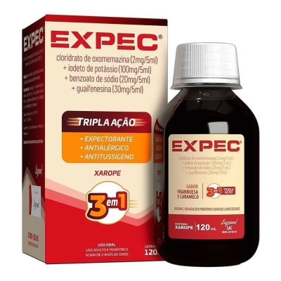 Expec Tripla Ação Oxomemazina 0,4mg/ml + Iodeto de Potássio 20mg/ml + Benzoato de Sódio 4mg/ml + Gua