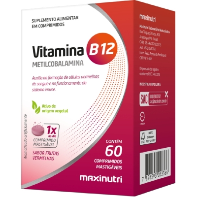 Vitamina B12 Maxinutri Frutas Vermelhas 60 Comprimidos Mastigáveis
