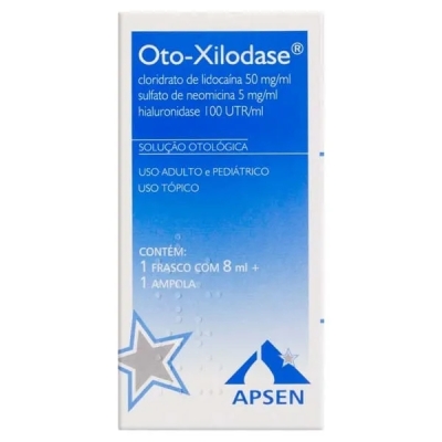 Oto-Xilodase Cloridrato de Lidocaína + Sulfato de Neomicina + Hialuronidase Solução Otológica 8ml