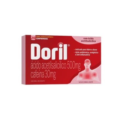 Doril Acido Acetilsalicilico 500mg + Cafeína 30mg 20 Comprimidos