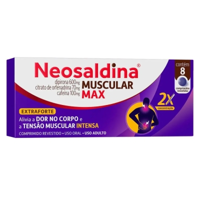 Neosaldina Muscular Max Dipirona 600mg + Cafeína 100mg + Citrato de Orfenadrina 70mg 8 Comprimidos