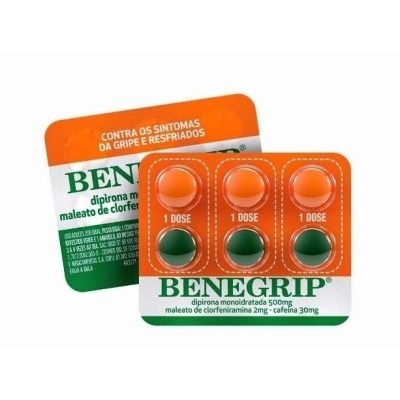 Benegrip Dipirona Monoidratada 500mg + Maleato de Clorfeniramina 2mg + Cafeína 30mg 6 Comprimidos