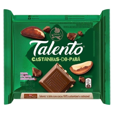 Chocolate Garoto Talento Castanha 85g