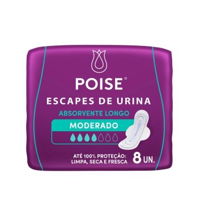 Absorvente Para Escape De Urina Poise Longo Absorção Moderada 8 Unidades
