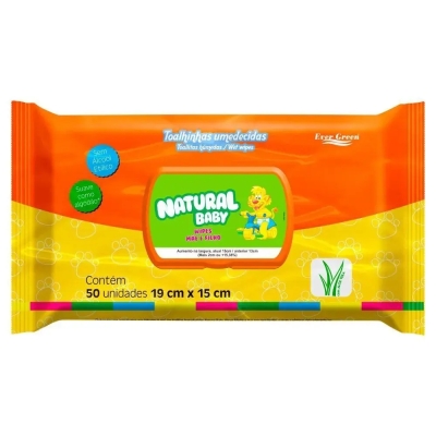 Lenço Umedecido Ever Green Natural Baby Aloe Vera Sem Álcool Suave como Algodão 50 Unidades