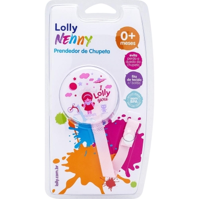 Prendedor de Chupeta Lolly Rosa Decorado 1 Unidade Ref: 7073 