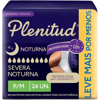 Roupa Íntima Plenitud Noturna para Incontinência P/M 24 Unidades