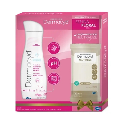 Kit Dermacyd Sabonete Íntimo Feminina Floral 200ml + Lenço Íntimo Umedecido Neutralize 16 unidades