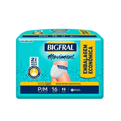 Roupa Íntima Descartável Unissex Bigfral Moviment P/M 16 unidades