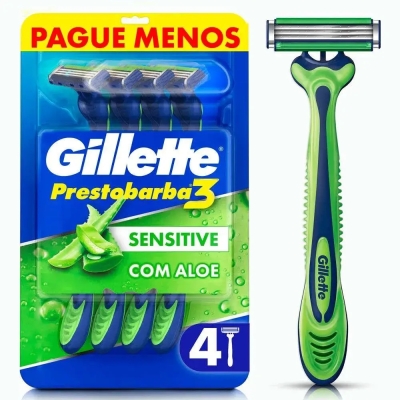 Aparelho de Barbear Gillette Prestobarba 3 Sensitive Aloe Vera 4 Unidades
