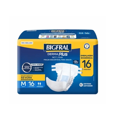 Fralda Geriátrica Unissex Bigfral Derma Plus Noturna M Absorção Intensa 16 unidades