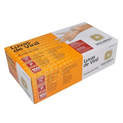 Luva de Vinil Descarpack Transparente com Pó Tam P 100 Unidades
