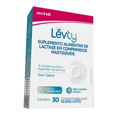 Suplemento Alimentar de Lactase Lévty Sem Sabor 30 Comprimidos