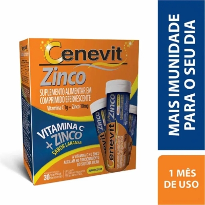 Vitamina C Efervescente + Zinco Cenevit Laranja 30 Comprimidos