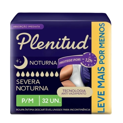 Roupa Íntima Plenitud Noturna para Incontinência P/M 32 Unidades
