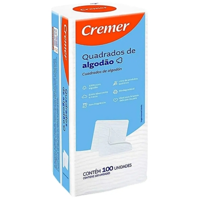 Algodão Quadrado Cremer sem Perfume 100 Unidades