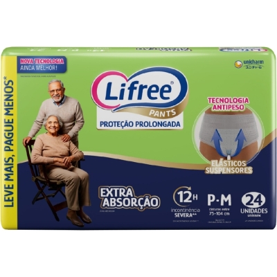 Fralda Lifree Pants Geriátrica Extra Absorção Hiper P/M 24 Unidades