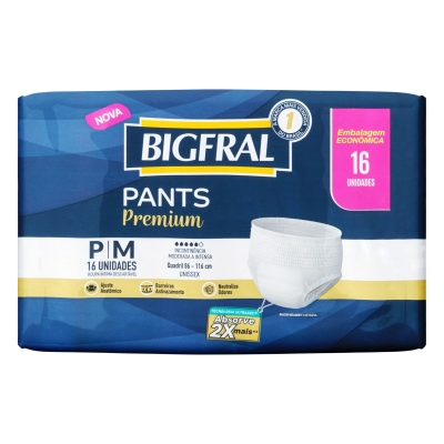 Roupa Íntima Descartável Bigfral Pants Premium Tamanho P/M 16 Unidades 