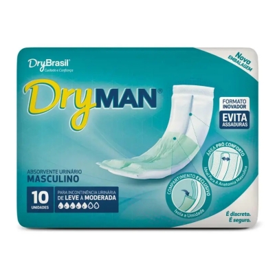 Absorvente para Incontinência Urinária DryMan Masculino Absorção Leve a Moderada 10 Unidades
