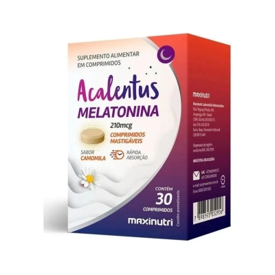 Suplemento Alimentar Acalentus Melatonina Mastigável Sabor Camomila 30 Cápsulas - Maxinutri